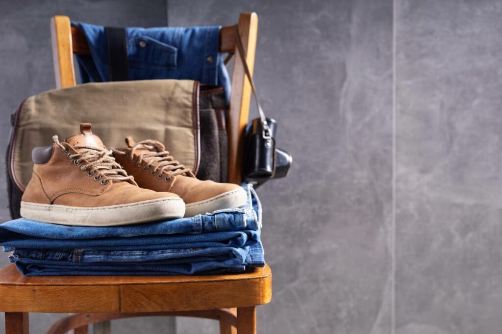 denim-jeans-and-boots-shoes-at-old-wooden-chair-nec